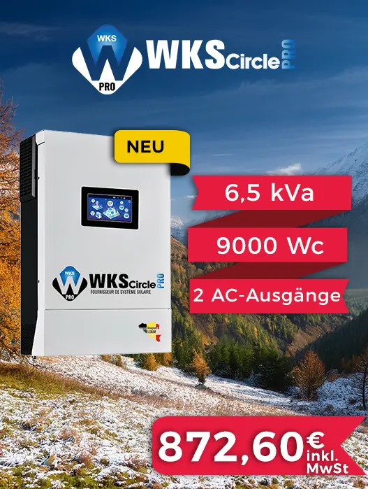 WKS Circle PRO 6,5 kVA Wechselrichter - Winter-Neuheit - 9000 Wp, 2 AC-Ausgänge für 872,60 € inkl. MwSt.